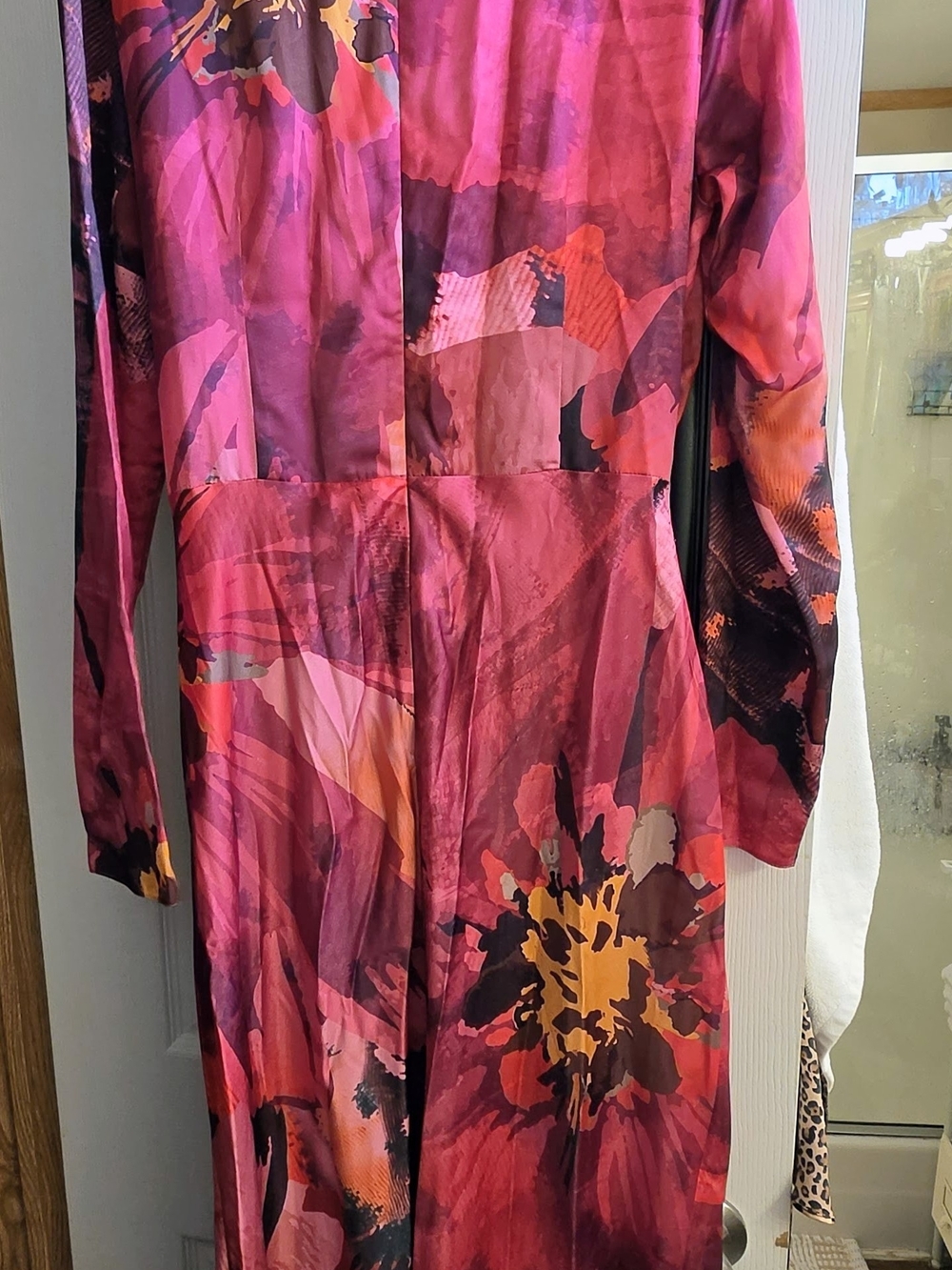 ASOS Red and Pink Abstract Long Sleeve Draped Maxi Dress - Picture 2 of 8